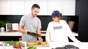 Xhulio and Kiara preparing Mint Olive Oil